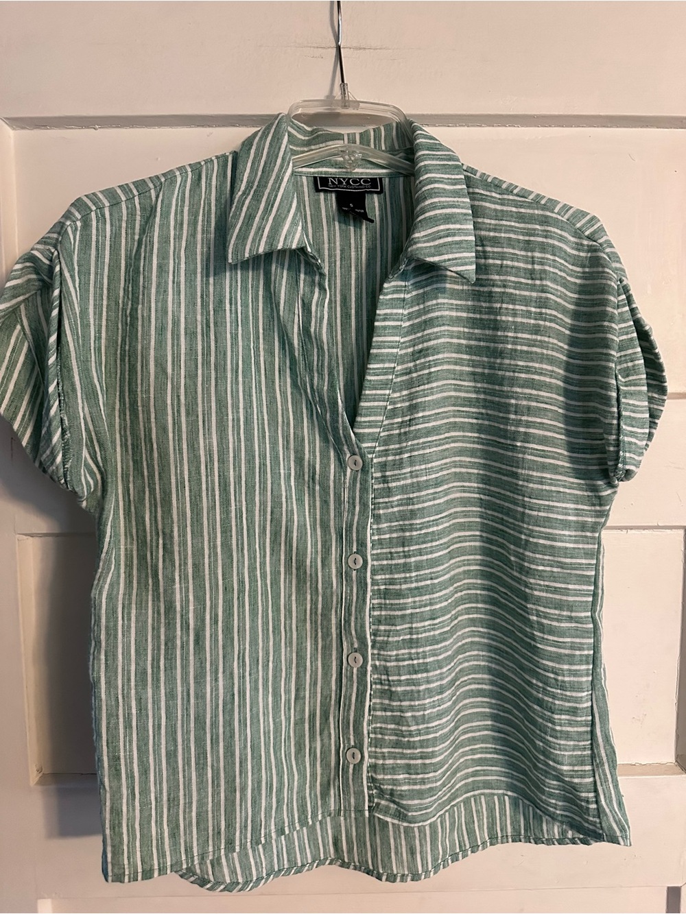 NYCC Green & White Striped Short-Sleeve Button-Down Shirt